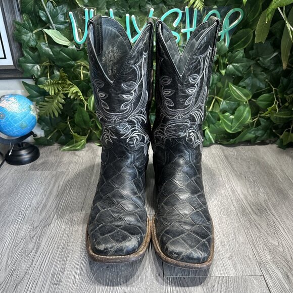 Tanner Mark Boots Mens TM205539 Print Fish Black Top Made in Mexico Size 9.5 - Picture 2 of 10